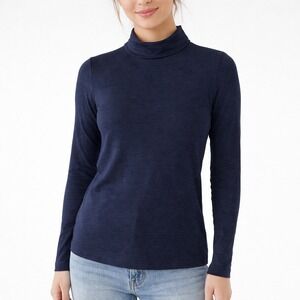 Aerie Real Soft Navy Blue Ribbed Turtleneck Long Sleeve Top Size S Minimalist